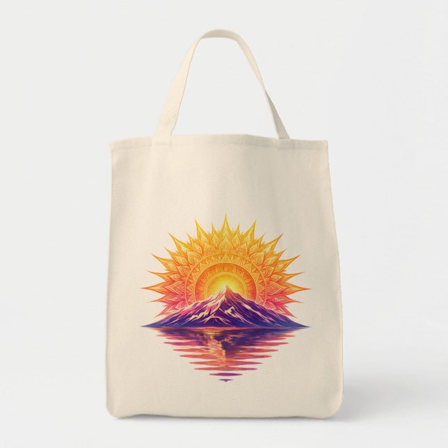 Golden Boho Mandala Sun Mountain Sunset Reflection Tygkasse (Framsidan)