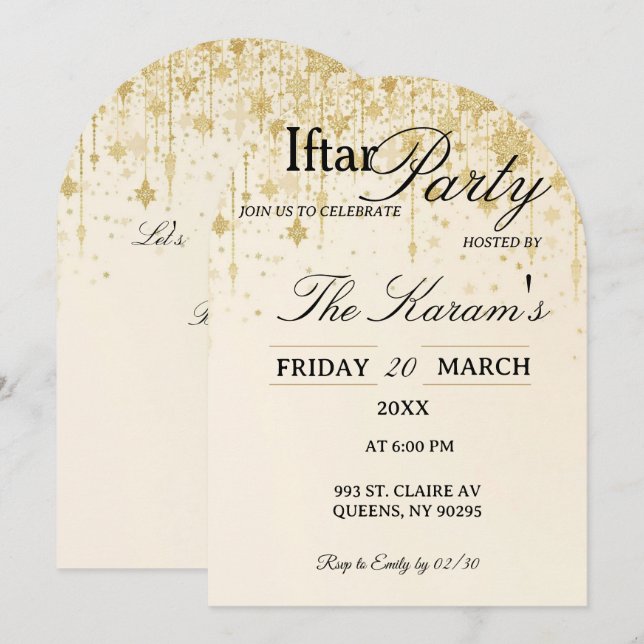 Golden Boho Minimalist Mosque Ramadan Iftar Party  Inbjudningar (Fram/baksida)