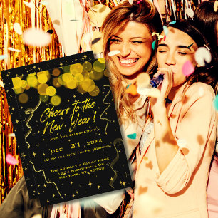 Golden Bokeh Ljus Cheers to New Year Party Inbjudningar