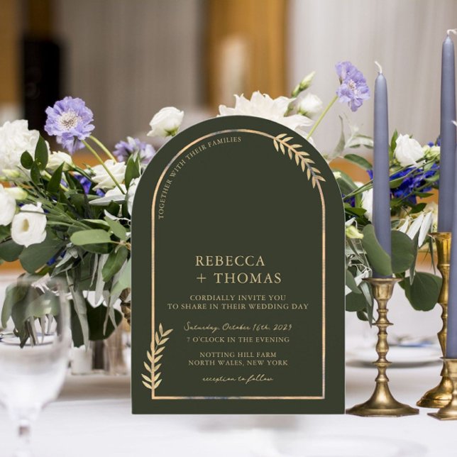Golden Botanical Arch Oliv grönt Garden Wedding Inbjudningar (Skapare uppladdad)