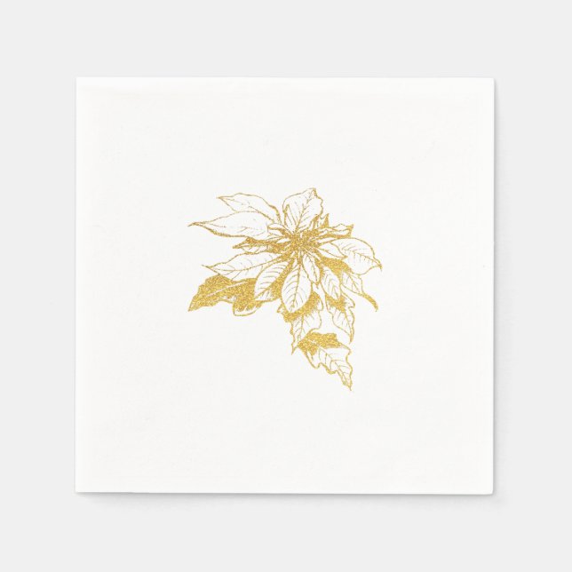Golden Botanical Helgdag Poinsettia Pappersservett (Framsidan)