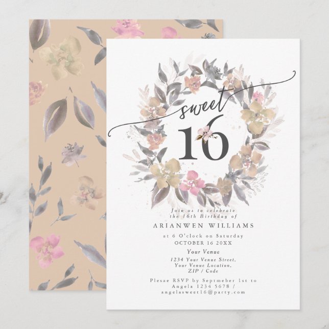  Golden bouquet Fall ro Sweet 16 Inbjudningar (Fram/baksida)
