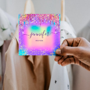 Golden Boutique Shop Glitter Drips Holograph Fyrkantigt Visitkort