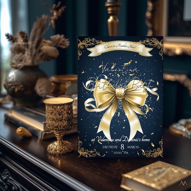 Golden Bow Birthday | Elegant Firande Inbjudningar (Skapare uppladdad)