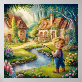 Golden Boy by Stream Painting Poster