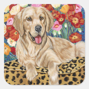 Golden Boy Retriever Fyrkantigt Klistermärke