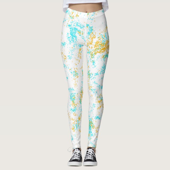 Golden Breeze Abstrakt Leggings - Aqua & Mustard A (Framsida)