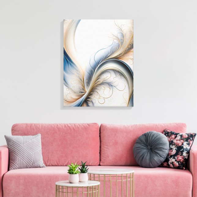 Golden Breeze Soft Blue och Guld Flowing Art Canvastryck (Insitu (Vardagsrum))