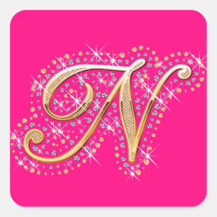 Golden Brev N - Sticker Fyrkantigt Klistermärke