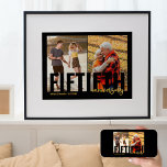 Golden Bröllop 2 Foto Modern 50-årsjubileum Poster<br><div class="desc">Ladda upp 2 av ditt favoritprogram bilder och skapa ditt eget poster på 50 bröllop år. Du kan anpassa dig med namn och bröllop-datumet och fotomallen är konfigurerad för att du ska kunna överföra dina två bilder. Utformningen har moderna överdimensionerade typografi- och penselskript i svart och guld. Ett underbart sätt...</div>