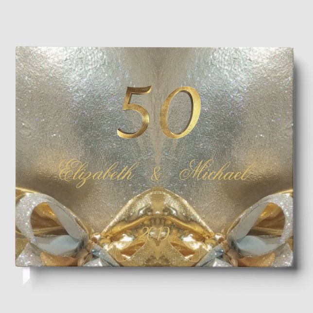 Golden Bröllop 50-årsjubileum Elegant Faux Guld Gästböcker (Framsida)