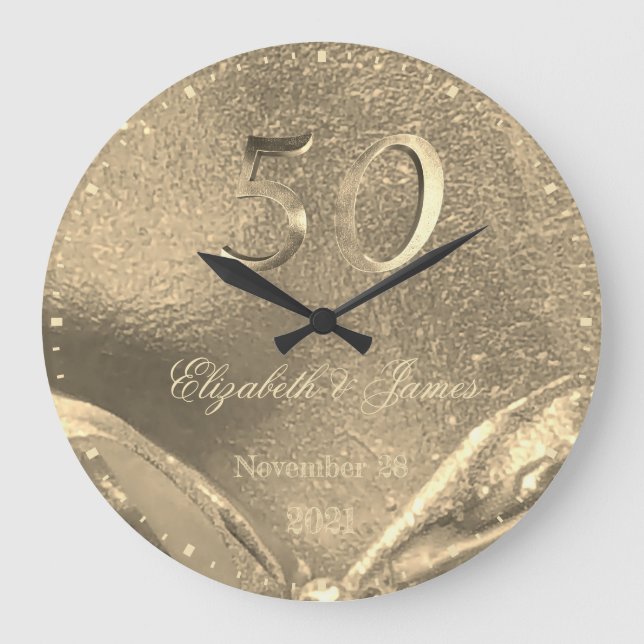 Golden Bröllop 50-årsjubileum Elegant Faux Guld Stor Klocka (Framsida)