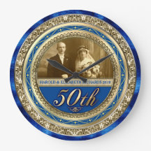 Golden Bröllop-årsdagen Foto Guld Royal Blue