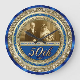 Golden Bröllop-årsdagen Foto Guld Royal Blue Stor Klocka