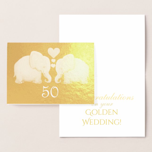 Golden Bröllop Elegant Gold Foil Elephant Couple Folierat Kort (Display)