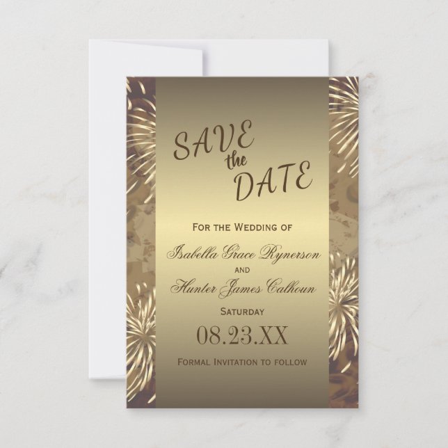 Golden Bröllop Fireworks Spara Datumet (Framsida)