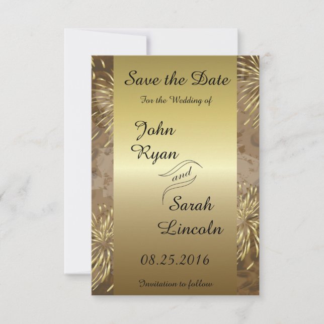 Golden Bröllop Fireworks Spara Datumet (Framsida)