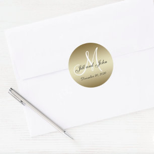 Golden Bröllop Monogram Sälar Sticker Runt Klistermärke