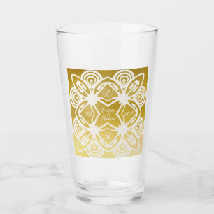 Golden Bröllop Personlig Art Deco Ornamental Glaskopp