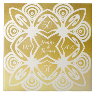 Golden Bröllop Personlig Art Deco Ornamental Kakelplatta