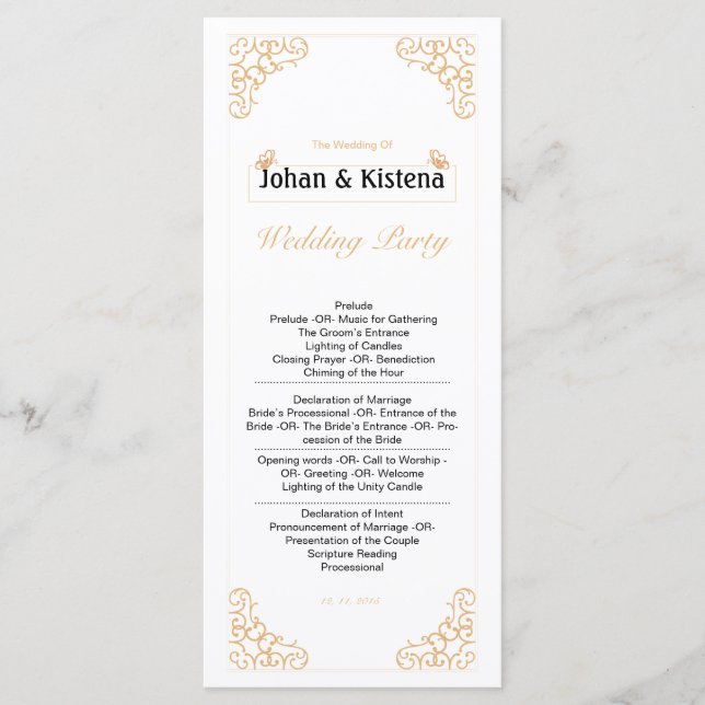 Golden Bröllopsprogram Program (Framsida)