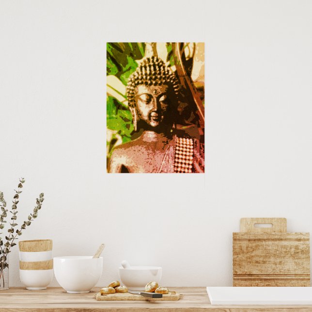 Golden Bronze Buddha Meditation Art Poster – Zen (Kök)