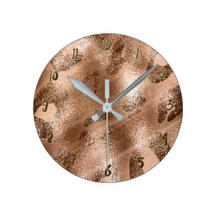 Golden Bronze Cheetah Leopard Print Spots Anpassni Rund Klocka