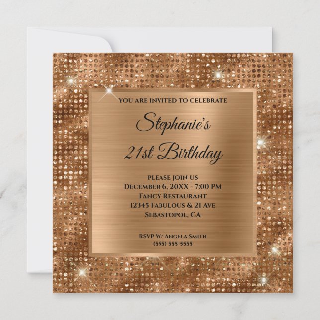 Golden Bronze Diamond Studed Foil 21 Birthday Inbjudningar (Framsida)