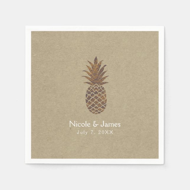 Golden Bronze Pineapple Kraft Natural Tropical Pappersservett (Framsidan)