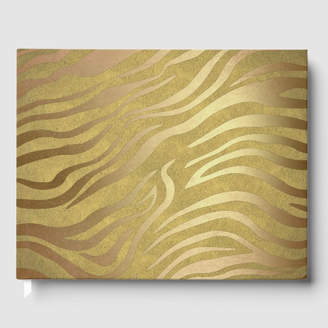 Golden Bronze Zebra tryck Jungle Safari Glam Gästböcker (Framsida)