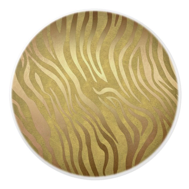 Golden Bronze Zebra tryck Jungle Safari Glam Knopp (Framsidan)