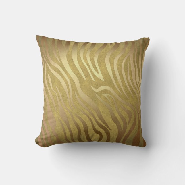 Golden Bronze Zebra tryck Jungle Safari Glam Kudde (Framsida)