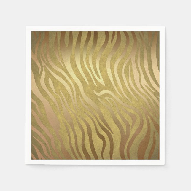 Golden Bronze Zebra tryck Jungle Safari Glam Pappersservett (Framsidan)