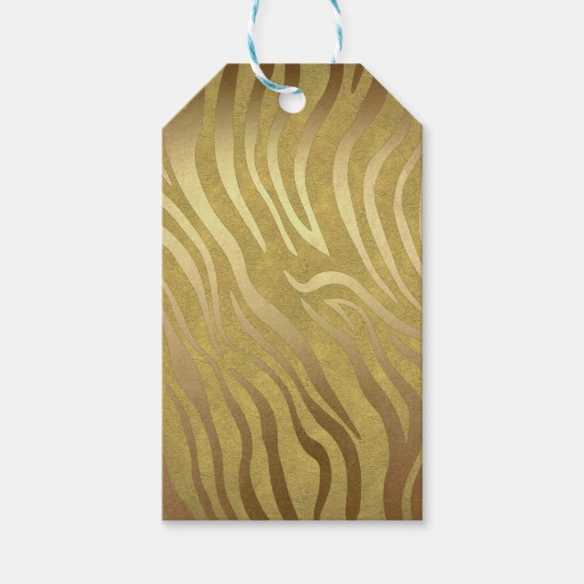 Golden Bronze Zebra tryck Jungle Safari Glam Presentetikett (Framsidan)