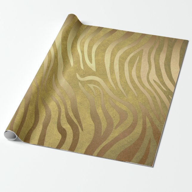Golden Bronze Zebra tryck Jungle Safari Glam Presentpapper (Utrullad)