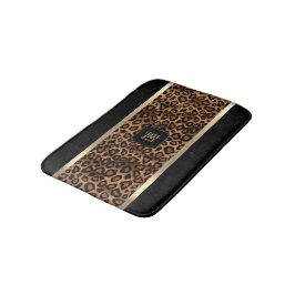 Golden Brown & Black Leopard Mönster - Monogram Badrumsmatta