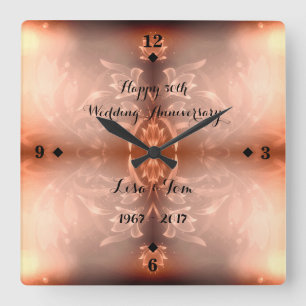 Golden Brown Floral 50th Wedding Anniversary Fyrkantig Klocka
