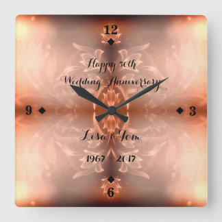 Golden Brown Floral 50th Wedding Anniversary Fyrkantig Klocka