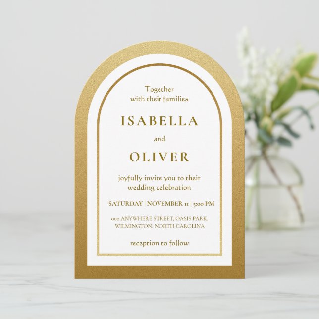 Golden brown gradient elegant wedding inbjudningar (Stående Fram)