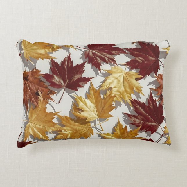 Golden Brown Maple Löv Mönster Prydnadskudde (Framsidan)