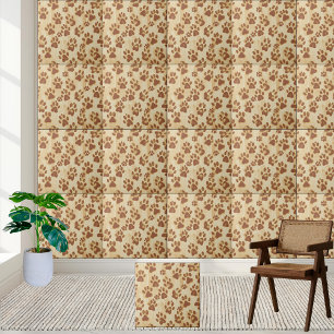 Golden Brown Paw Print Mönster Tile Kakelplatta