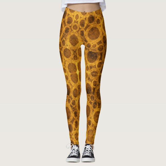 Golden Brown Steampunk Mönster Leggings (Framsida)