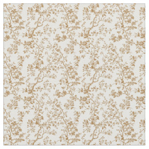 Golden Brown Toile med Blommar och Löv Tyg