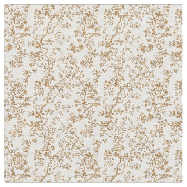 Golden Brown Toile med Blommar och Löv Tyg (Närbild)