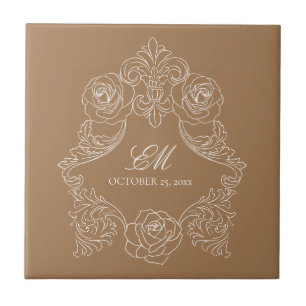 Golden Brown Victorian Monogram Logotyp Ceramic Ti Kakelplatta