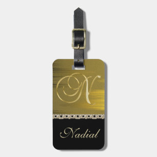 Golden Brushed Metall Snyggt Pearls Monogram N Bagagebricka