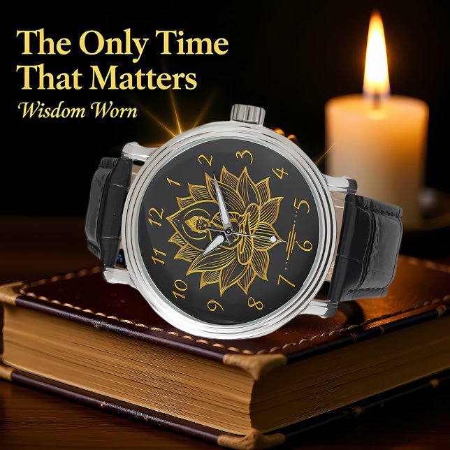 Golden Buddha Amidst Blooming Lotus Flowers Armbandsur (Skapare uppladdad)