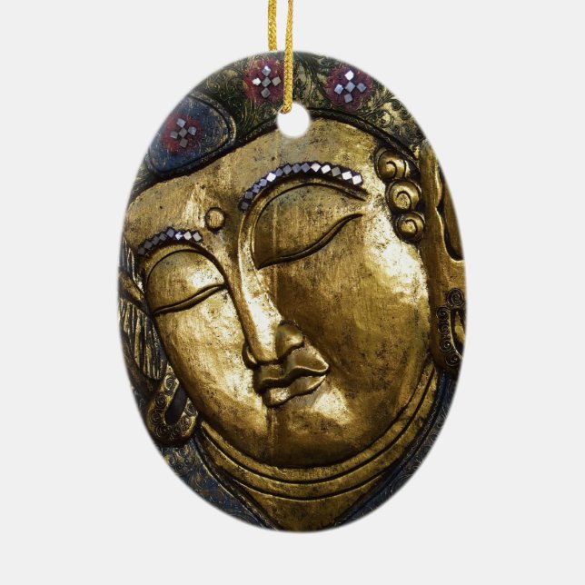 Golden Buddha Blating Inspirational Kärlek Julgransprydnad Keramik (Baksidan)