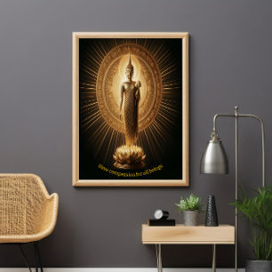 Golden Buddha i lotus meditationsplats Poster