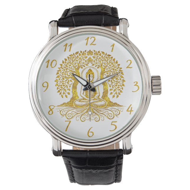 Golden Buddha-meditationen bland Träd Armbandsur (Framsida)